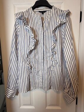 Banana Republic White women’s blouse with Blue Vertical Stripes